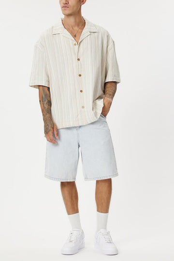 Benny Relaxed Stripe Short Sleeve Shirt Cream