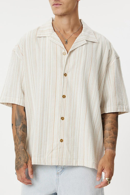 Benny Relaxed Stripe Short Sleeve Shirt Cream
